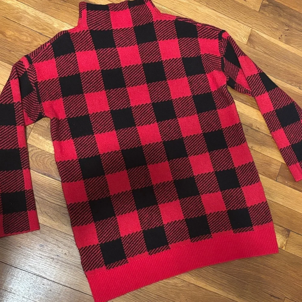 LOFT Red and Black Buffalo Plaid Turtleneck Sweater Top - Picture 2 of 8